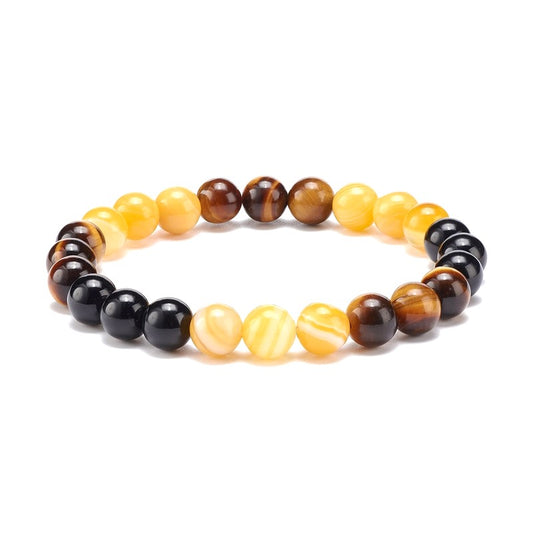 Bracelet pour homme ou femme pierres naturelles agate jaune œil de tigre et onyx