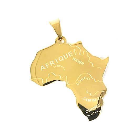 Pendentif acier 316 inoxydable carte d'Afrique doré 50 mm