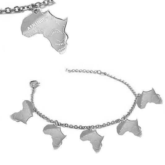 Women's bracelet - 316 silver steel - Chain and African map motifs