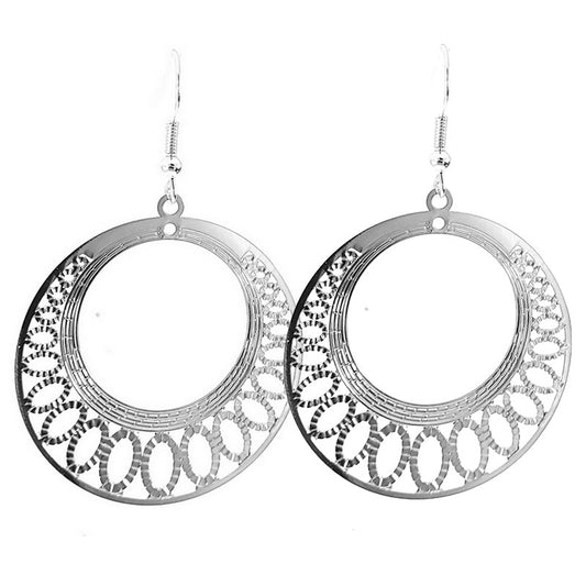 Fancy silver rosette drop earrings