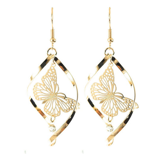 Fancy gold butterfly drop earrings