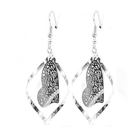 Fancy silver-colored drop heart earrings