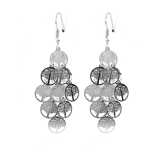 Fancy earrings filigree trees of life falling silver color