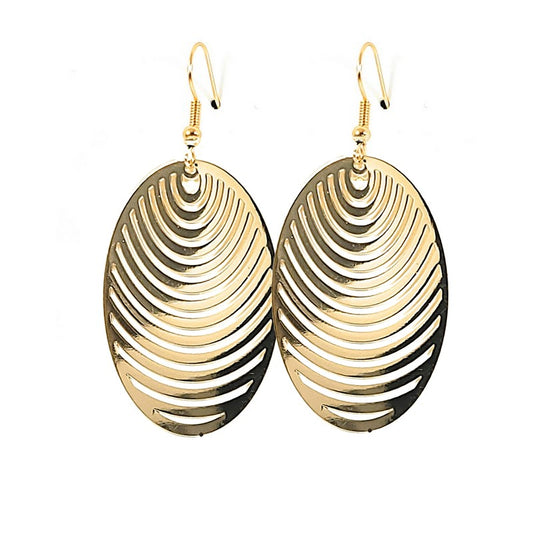Fancy gold-colored drop oval filigree earrings