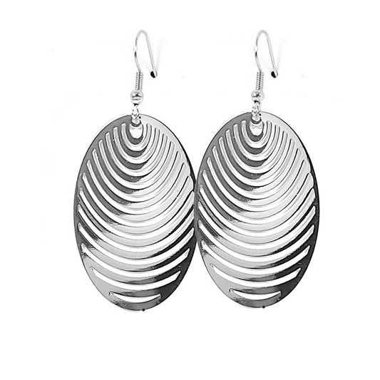 Fancy silver-colored drop oval filigree earrings