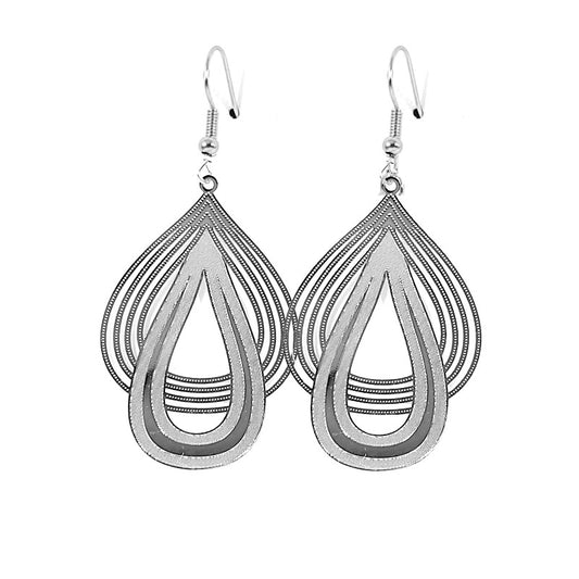 Fancy silver-colored drop filigree earrings