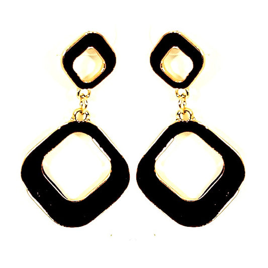 Fancy black square drop earrings