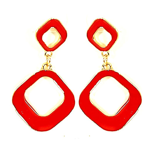 Fancy earrings falling square red color