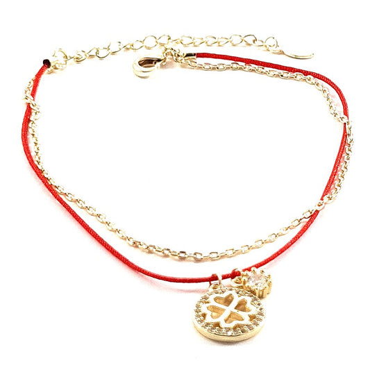 Soft red cotton thread bracelet with charms