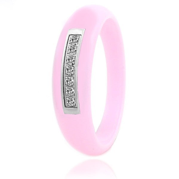 Ceramic ring - Pink color - Rhinestone lines
