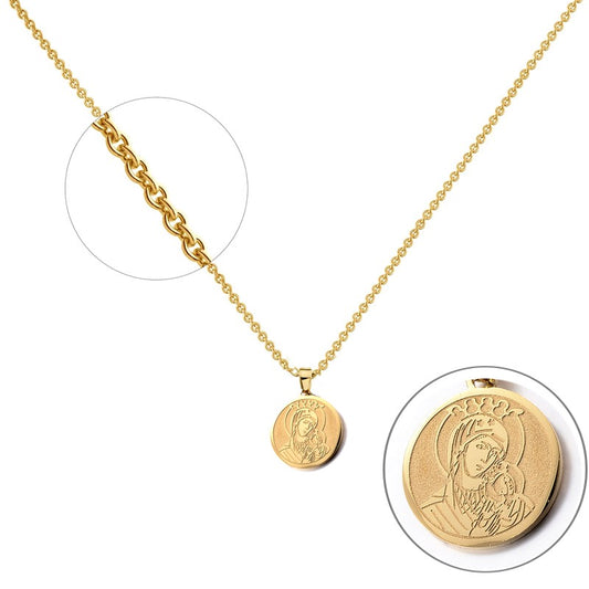Stainless steel necklace chain round gold religious holy virgin Mary