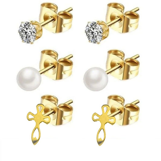 Women's or children's earrings - Gold stainless steel - cross
