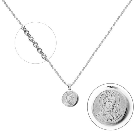 Stainless steel necklace chain round silver religious holy virgin Mary