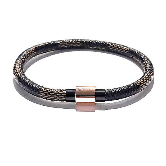 Brown/black leather stainless steel bracelet