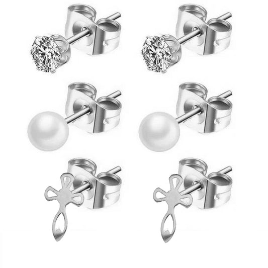 Women's or children's earrings - Silver stainless steel - cross