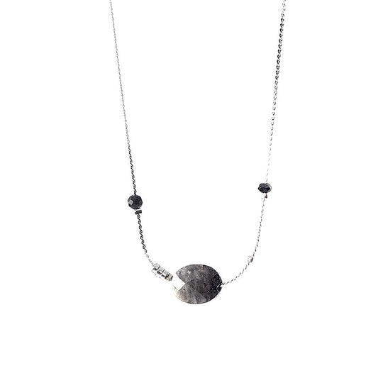 Stainless steel necklace with natural labradorite stone charms