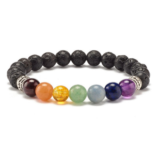Bracelet for men or women - natural stones 7 chakras lava stone