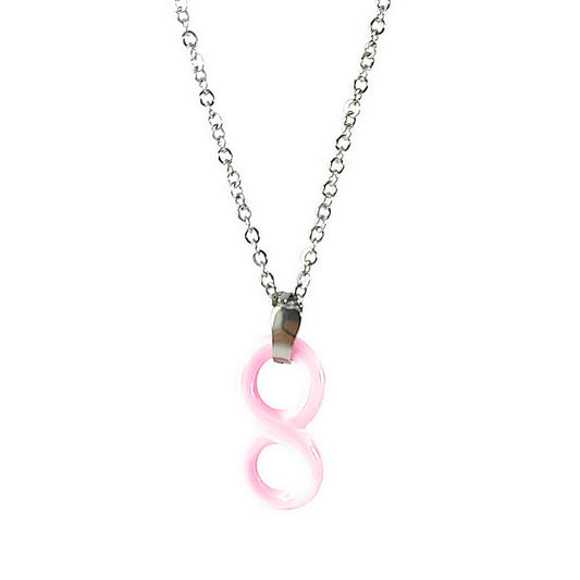 Fancy necklace for ceramic women - Stainless steel chain with pink infinity pendant