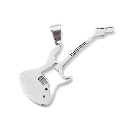Pendentif acier 316 inoxydable Gothique Rock ou Biker - guitare électrique avec cordon cuir
