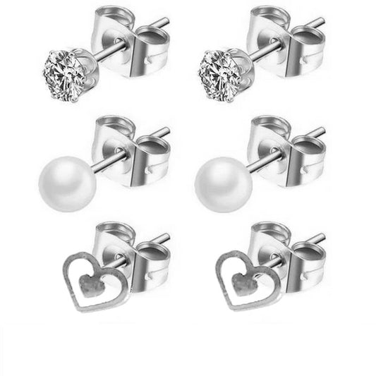 Women's or children's earrings - Silver stainless steel - heart