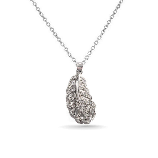 Rhodium-plated chain necklace and leaf pendant