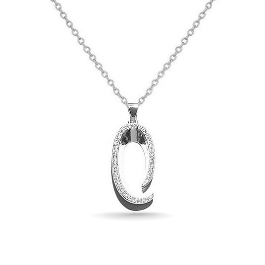 Rhodium-plated chain necklace and oval-shaped pendant