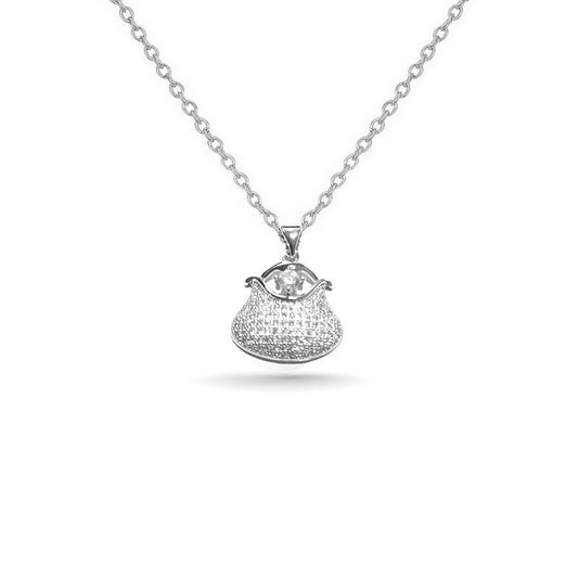 Rhodium-plated chain necklace and basket pendant