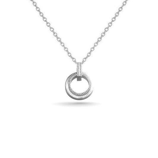 Rhodium-plated chain necklace and double round diamond pendant