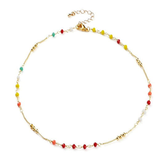 Gold-plated chain necklace and colored pearls