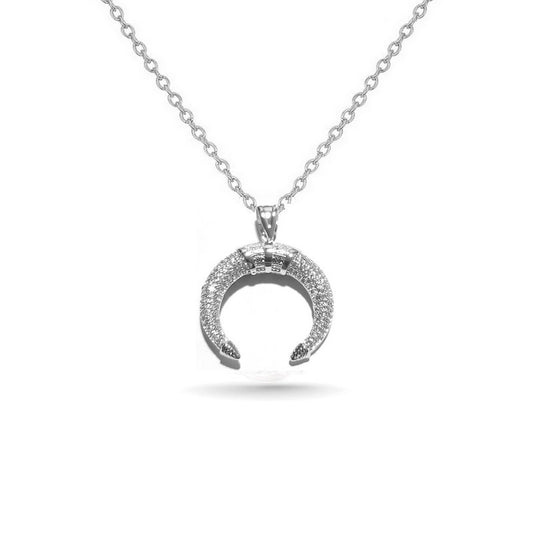 Rhodium-plated chain necklace and crescent pendant