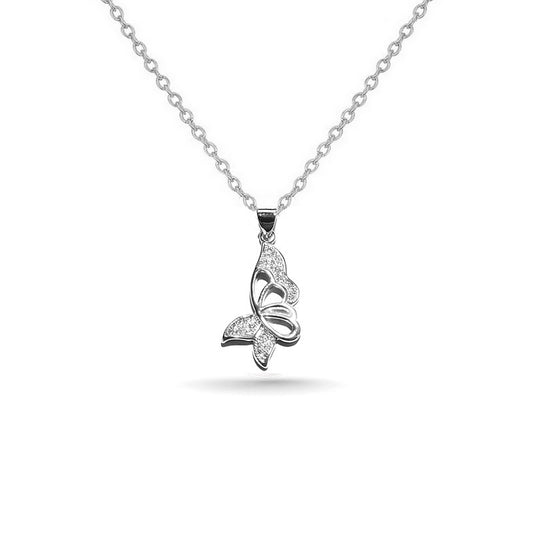 Rhodium-plated chain necklace and butterfly pendant