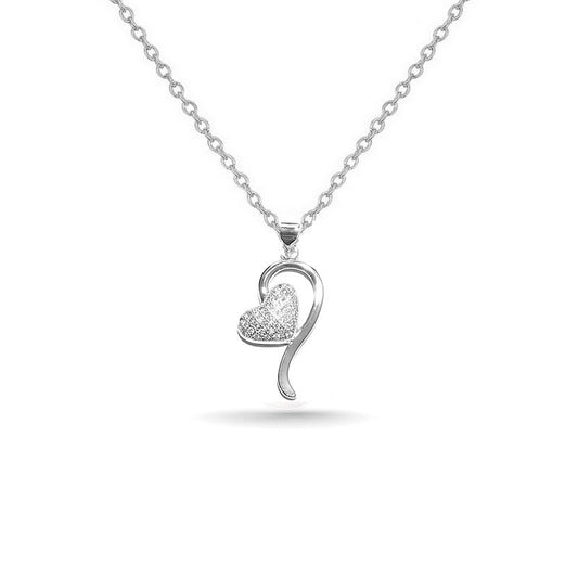 Rhodium-plated chain necklace and falling heart pendant