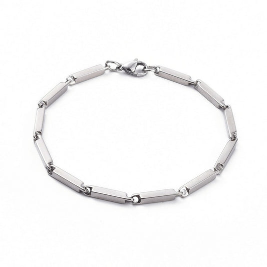 Stainless steel bracelet with rigid silver link