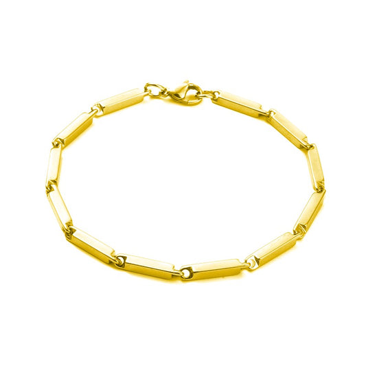 Stainless steel bracelet with rigid gold link