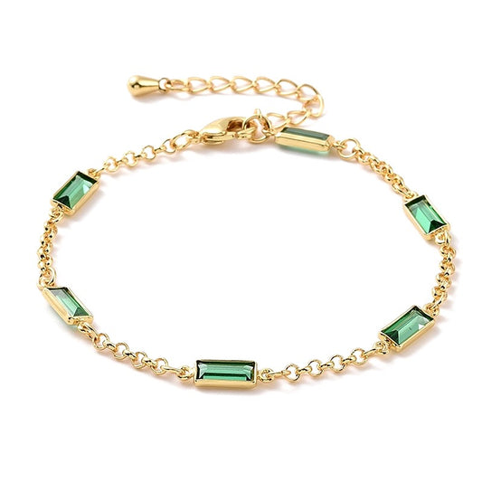 Green Rectangle CZ Diamond Gold Soft Bracelet