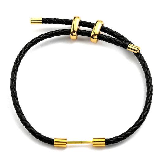 Gold stainless steel and leather bracelet