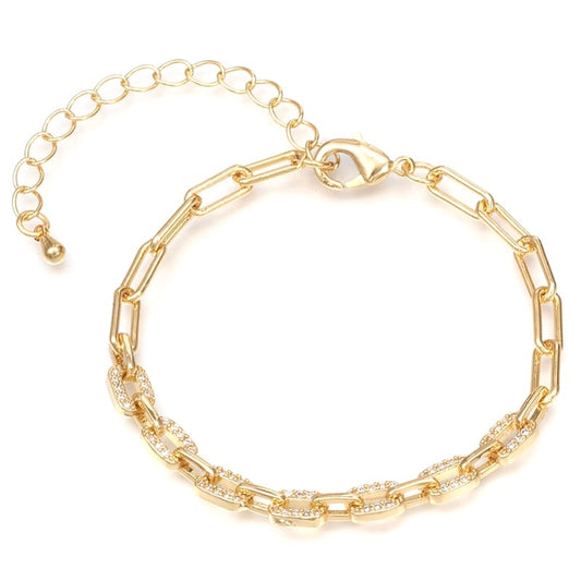 Flexible Gold Diamond CZ Paperclip Chain Bracelet