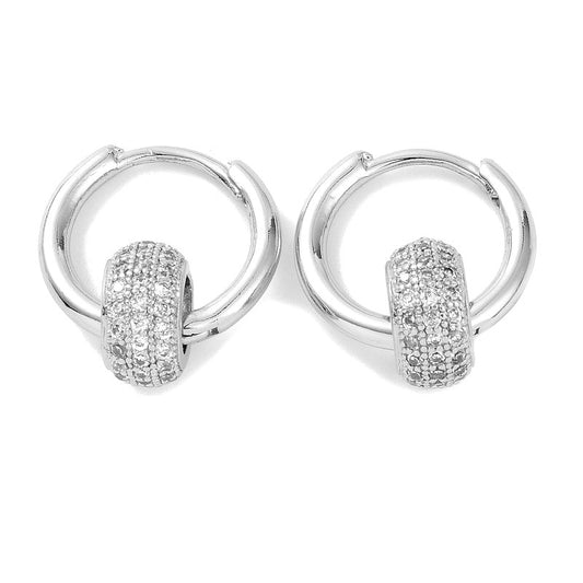 Boucles d'oreilles petites Créoles avec diamants CZ or blanc