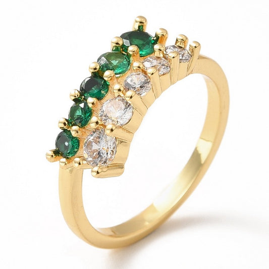 Green and White CZ Diamond Adjustable Women's Ring