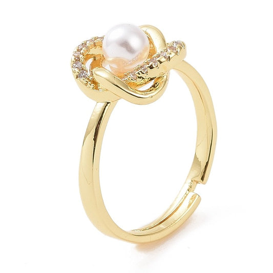 Women's Adjustable Diamond CZ Pearl Ring