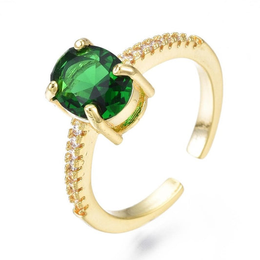 Green CZ Diamond Adjustable Women's Ring