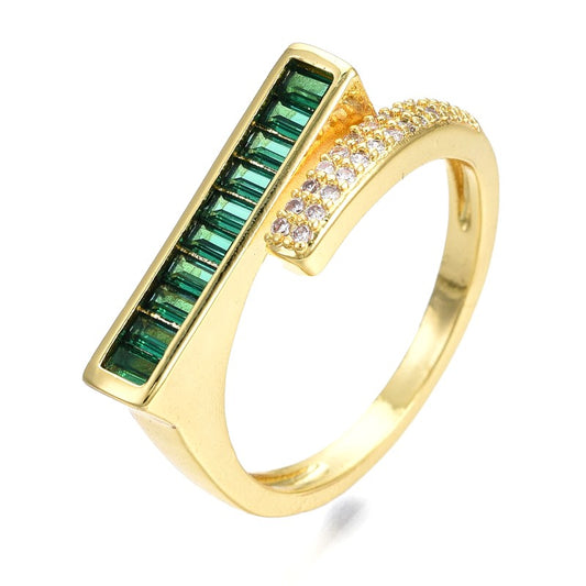 Green CZ Diamond Line Adjustable Women's Ring