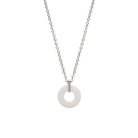 Fancy ceramic necklace for women - Stainless steel chain with white circle pendant