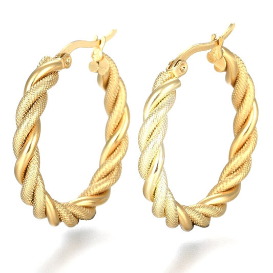 Women's earrings in gold stainless steel Twisted hoop earrings