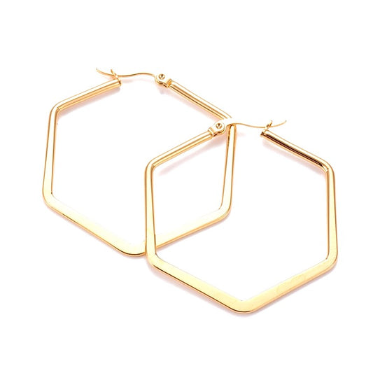 Women's gold stainless steel hexagon earrings