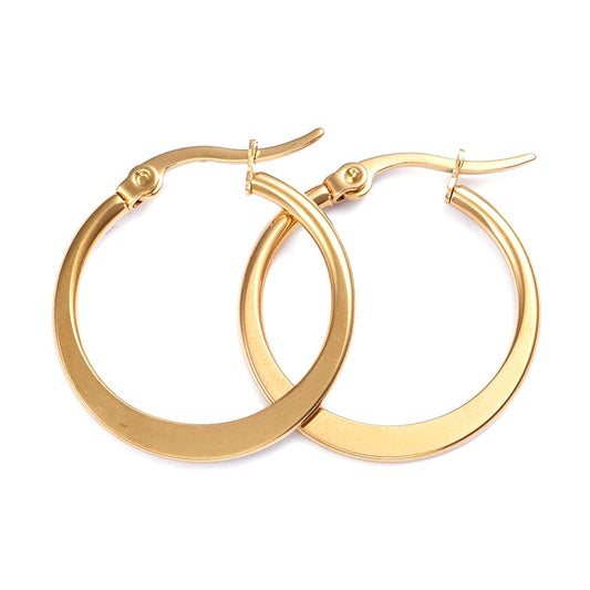 Women's earrings in gold stainless steel Flat hoop earrings