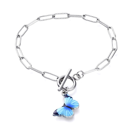 Stainless steel bracelet mesh paper clip butterfly charm
