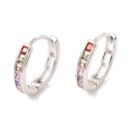 White gold hoop earrings with colored CZ diamonds
