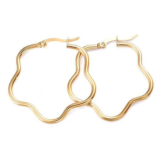 Women's earrings in gold stainless steel Flower hoop earrings