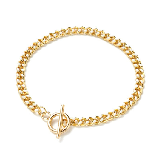 Flexible gold bracelet with white curb chain